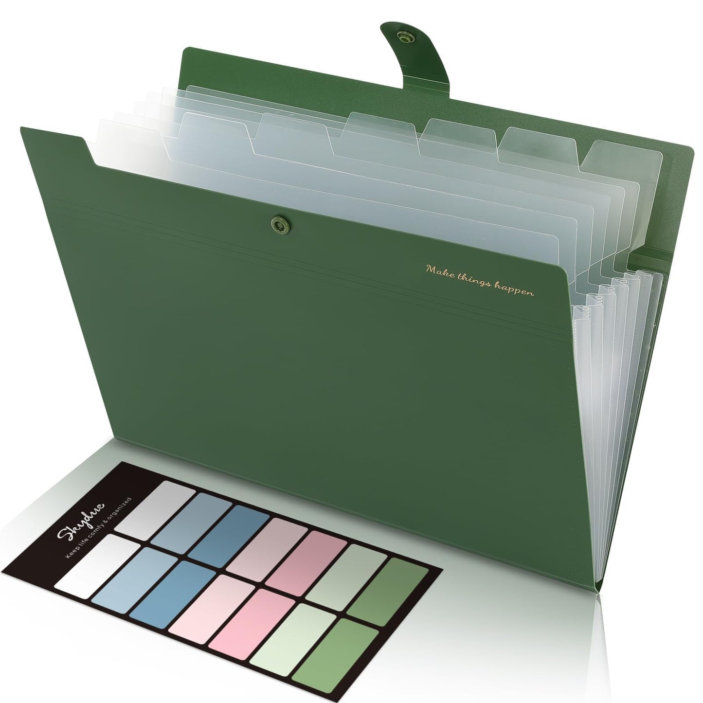 SKYDUE Expanding File Organizer with 8 Pockets, Accordion File Folders with Labels, Portable Document Paper Bill Receipt Organizer, Home College School Office Supplies, Letter Size,Light Green