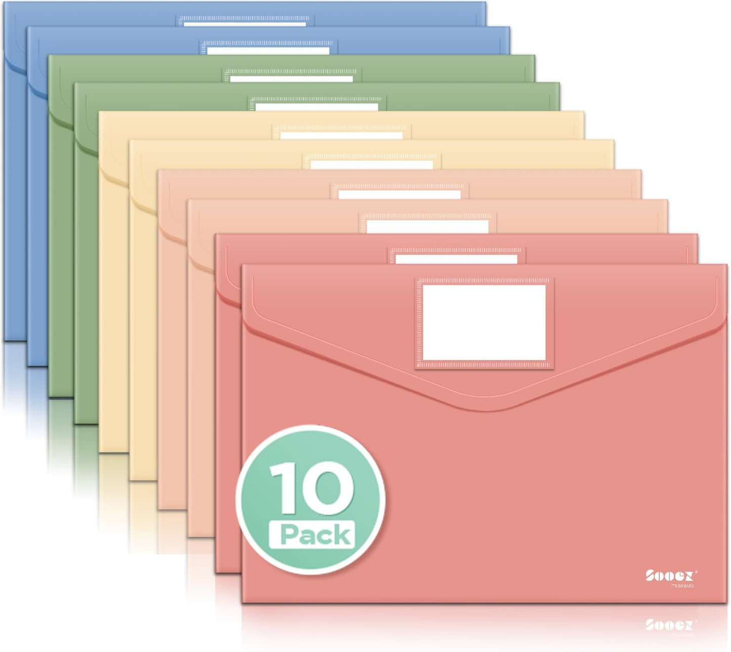 Sooez 10Pack Plastic Envelopes, Plastic File Folder, Folders for Documents | Retro Colors, Super Heavyweight Document Holder, Storage Pouches, File Envelopes for School Office Supplies