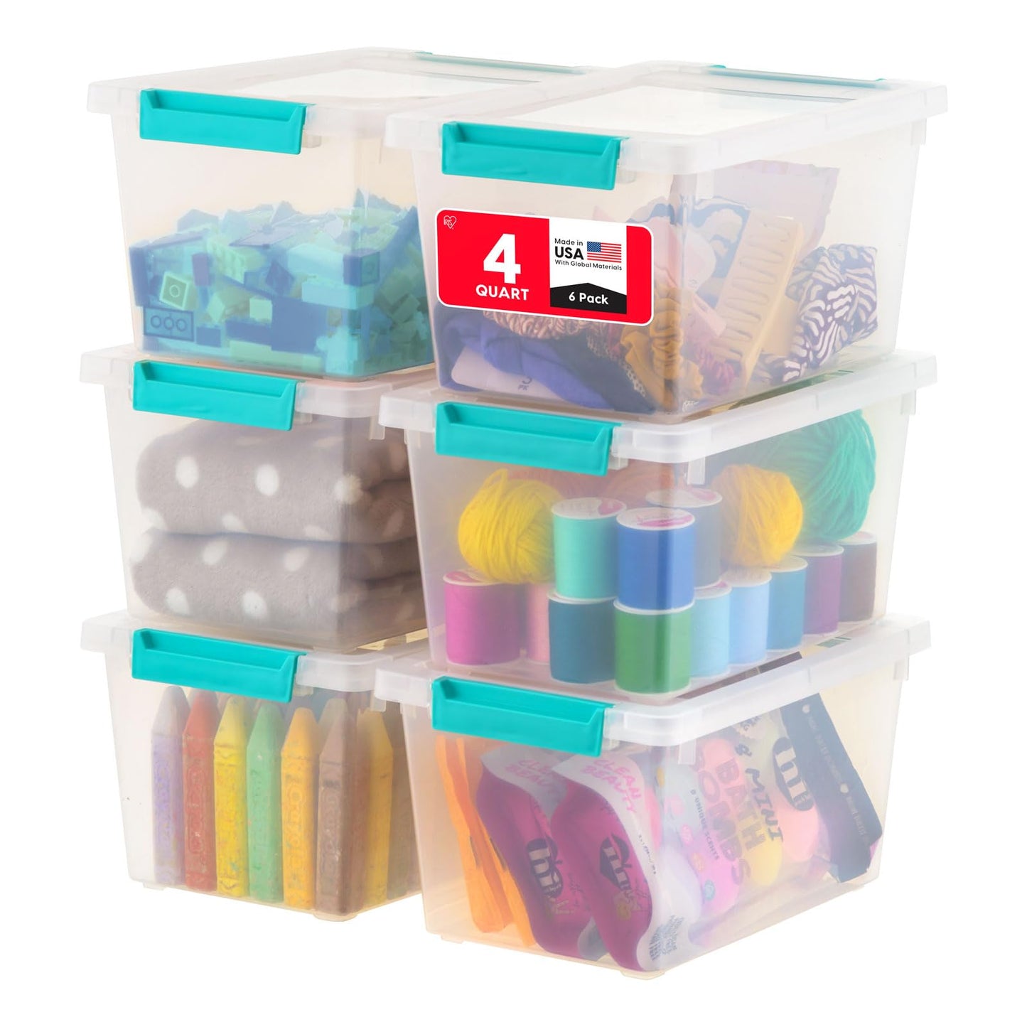 IRIS USA Storage Bins with Lids |Made in USA| 12 Qt - (4-Pack) - Clear | Sensory Craft Organizers, Plastic Clip Box Totes, Flat Containers for Organizing Paper, Office, Art & Study Supplies