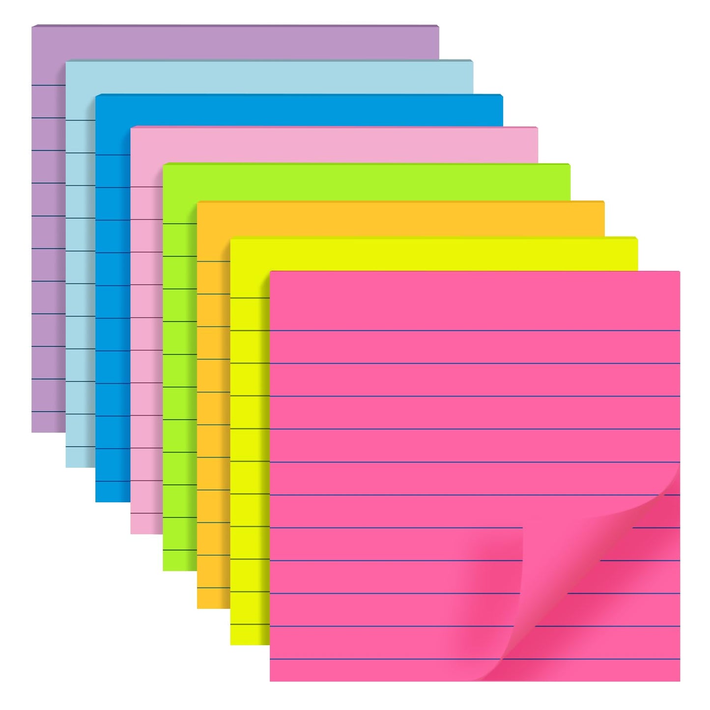 8-Pack Lined Sticky Notes 4x6 in, 8 Bright Colors, Self-Stick Note Pads, Super Sticky, 40 Sheets/Pad, for Office, Home & School