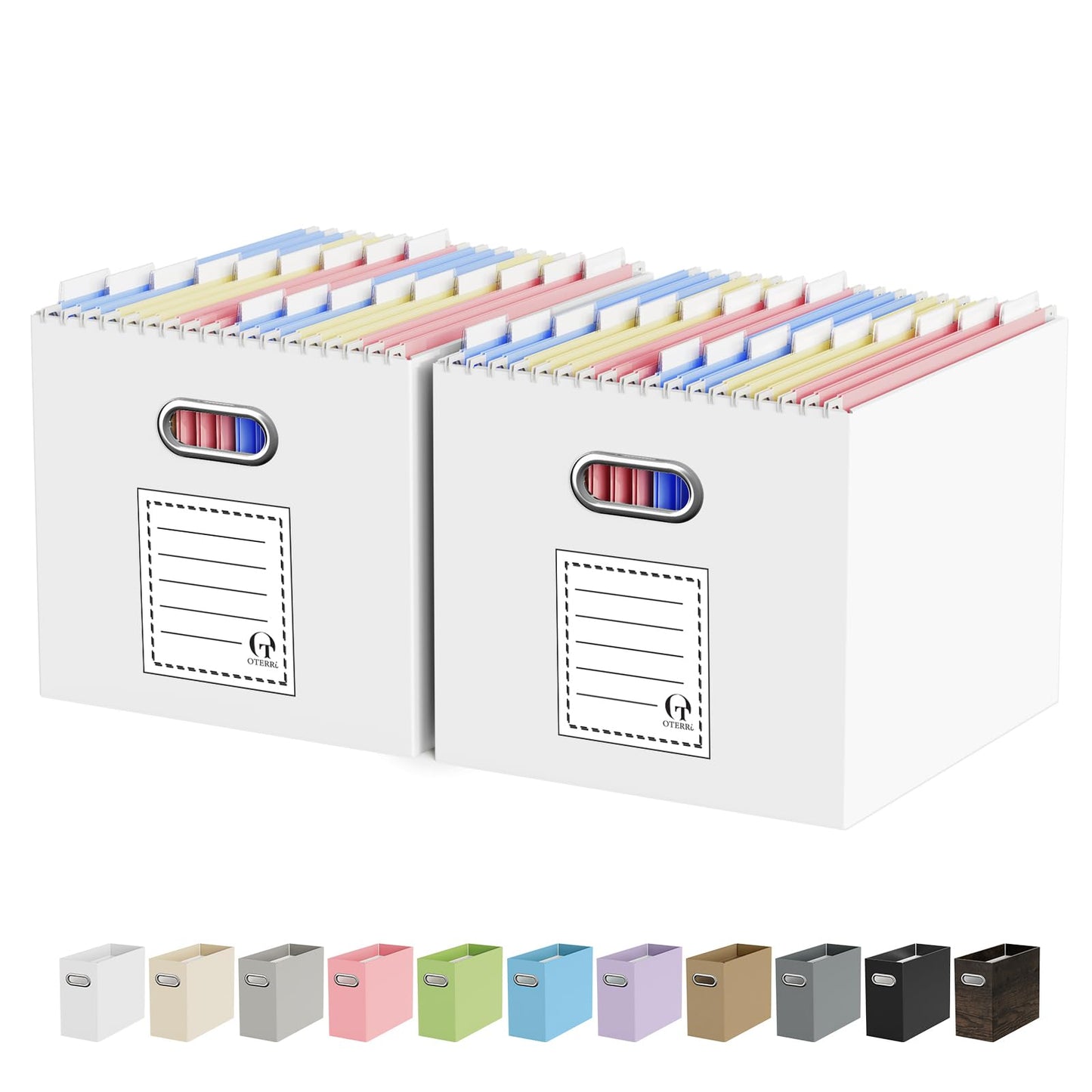 Portable Collapsible Cardboard File Box with Handle for Letter-Size | 4-Pack. Stainless Steel Handle. Label Stickers Included. Fits Letter Folders (Not Included). Home, Office, School, Dorm, Tax.