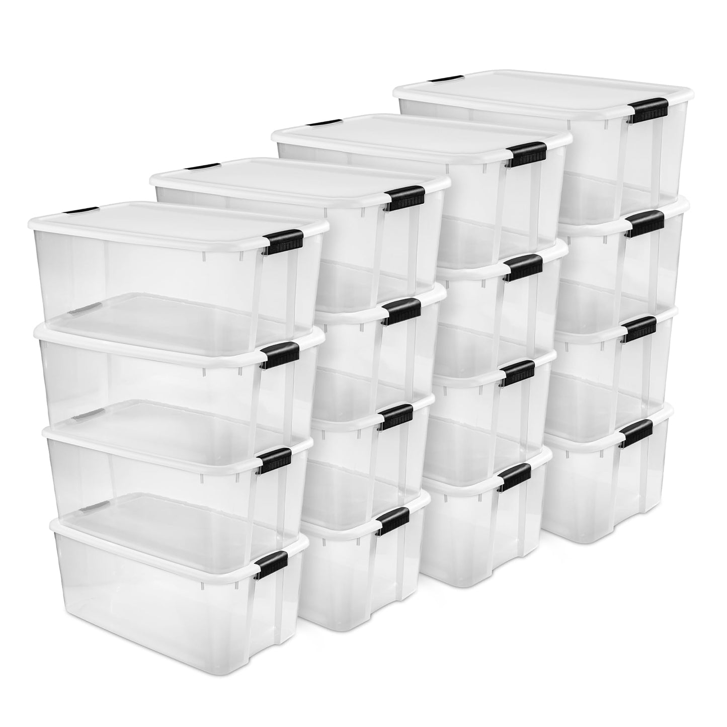 Sterilite 4 Pack Ultra Latching Box, Storage Bins with Lids, Clear Plastic, 70 Quart - Heavy-Duty Organizing Containers for Closet, Bathroom, and Office