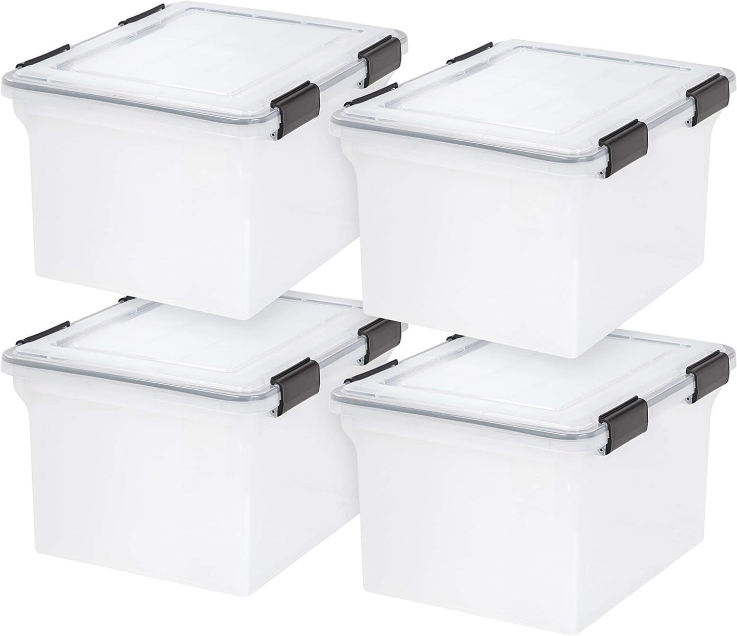 IRIS USA WeatherPro File Box Organizer, Letter/Legal, 32 Qt. Clear | Protect files and paperwork with a durable design featuring secure closure and convenient organization
