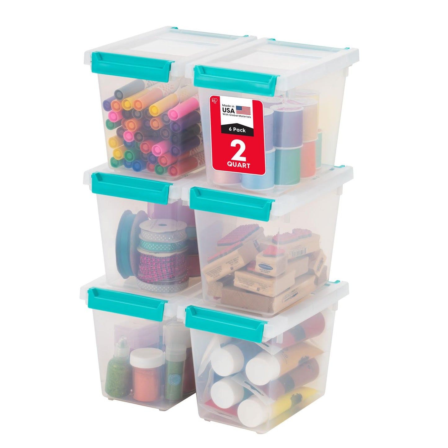 IRIS USA Storage Bins with Lids |Made in USA| 6 Qt - (4-Pack) - Clear | Sensory Craft Organizers, Plastic Clip Box Totes, Flat Containers for Organizing Paper, Office, Art & Study Supplies