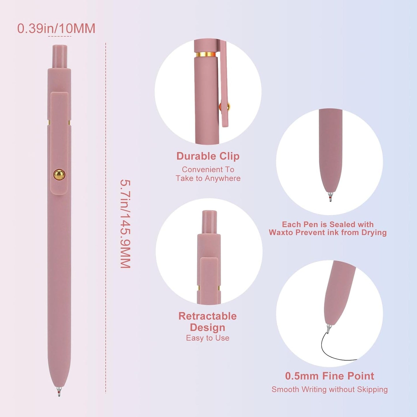 Ddaowanx Gel Pens,6 Pcs 0.5mm Retractable Quick Dry Black Ink Pens | Fine Point Smooth Writing Pens for Nurses,Teachers,Cute Stationery Office&School Supplies,Gifts for Women