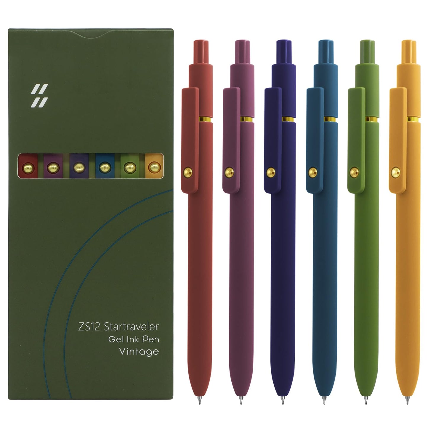 UIXJODO Gel Pens, 5 Pcs 0.5mm Black Ink Pens Fine Point Smooth Writing Pens with Silicone Grip, High-End Series Metal Clip Retractable Pens for Journaling Note Taking (Vintage)
