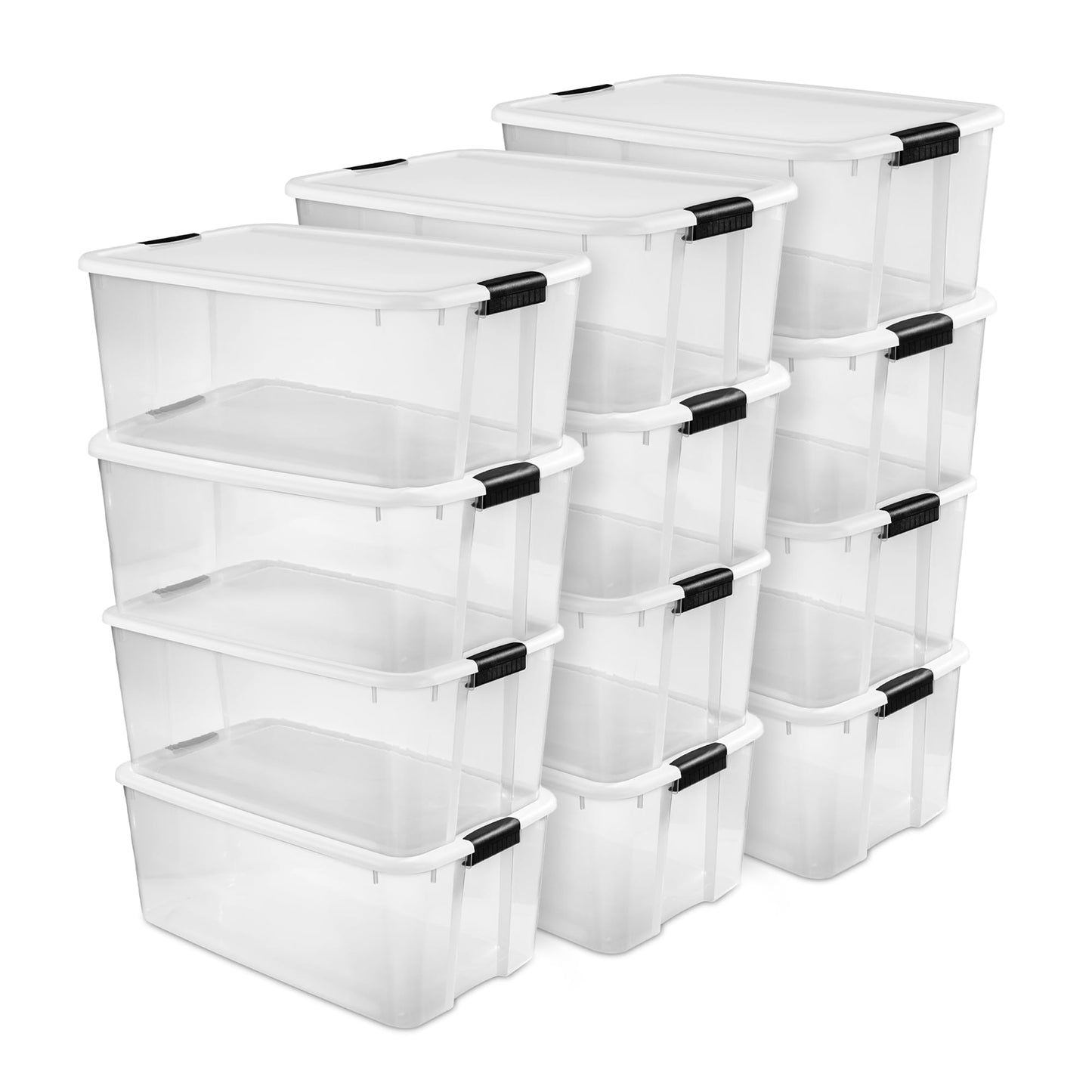 Sterilite 4 Pack Ultra Latching Box, Storage Bins with Lids, Clear Plastic, 70 Quart - Heavy-Duty Organizing Containers for Closet, Bathroom, and Office