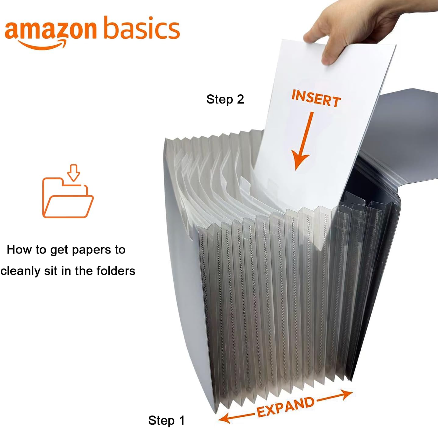 Amazon Basics Expanding Accordion File Organizer, Letter Size, 13 Compartments, Large Capacity Document Storage, Waterproof, Black, 1-Pack