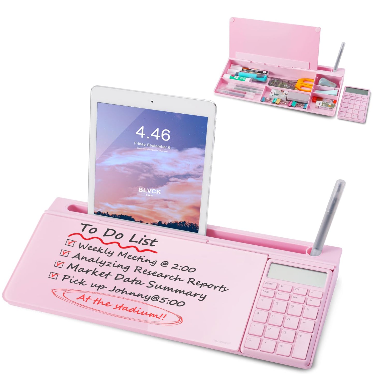 Small Desktop Whiteboard -Glass Dry Erase Board Computer Keyboard Stand White Board Surface Pad with Drawer, Desk Organizers with Accessories for Office, Home, School Supplies - White