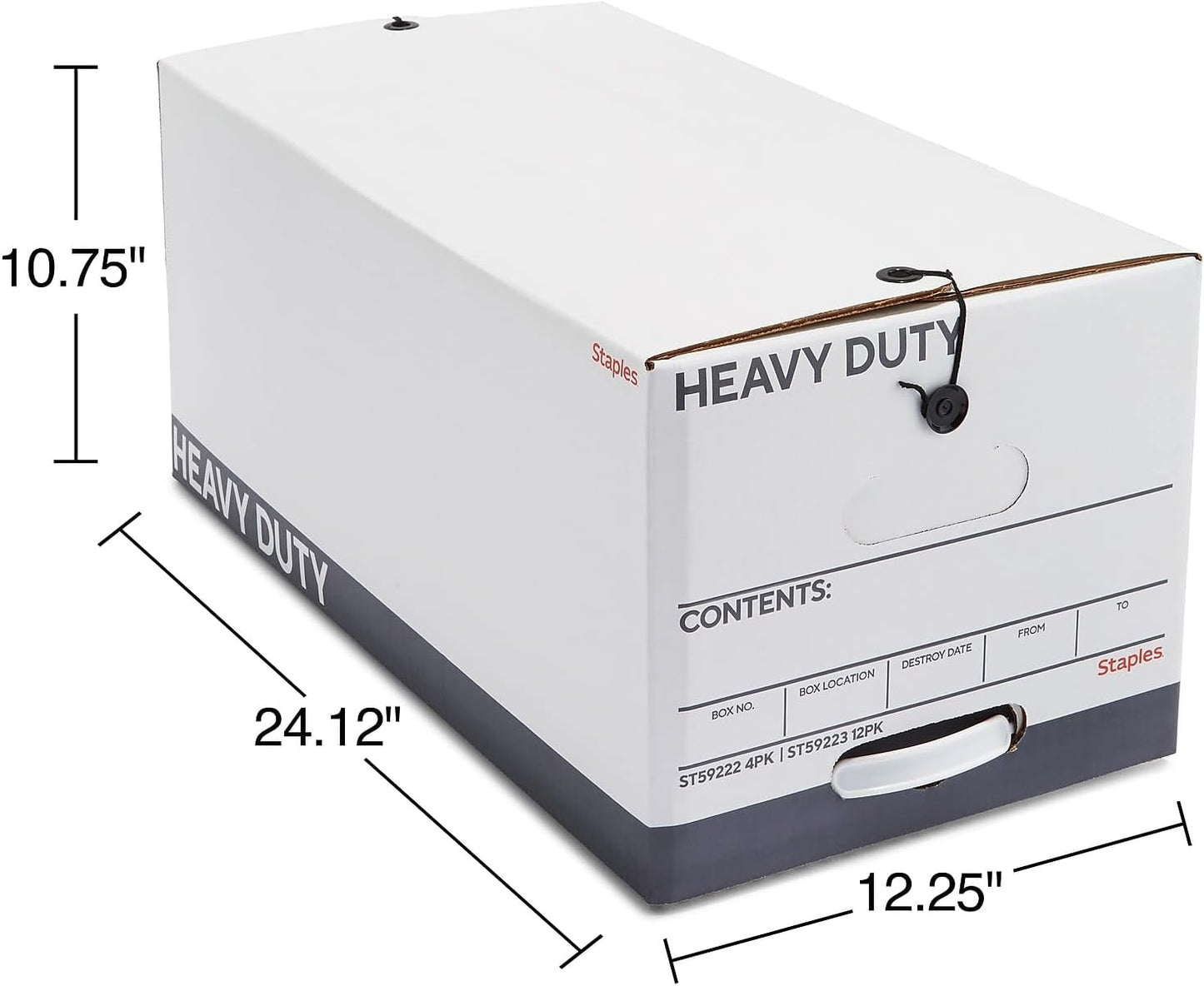 STAPLES Storage & Filing Box, Heavy-Duty with Handles & String-Button Lid, Letter Size Documents, Stackable, 4-Pack, White/Gray