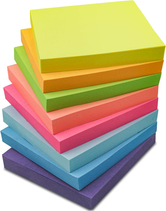 REALZEVA Sticky Notes 3x3, Bulk Self-Stick Note Pads, 8 Pack_100 Sheet/Pad | Bright Colors Sticky Note Pads, Clean Removal, Easy to Post for Blank Desk Note Pads for School, Classroom & Office Supplies