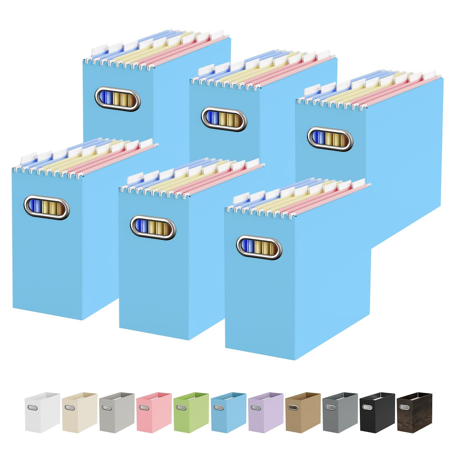Portable Collapsible Cardboard File Box with Handle for Letter-Size | 4-Pack. Stainless Steel Handle. Label Stickers Included. Fits Letter Folders (Not Included). Home, Office, School, Dorm, Tax.