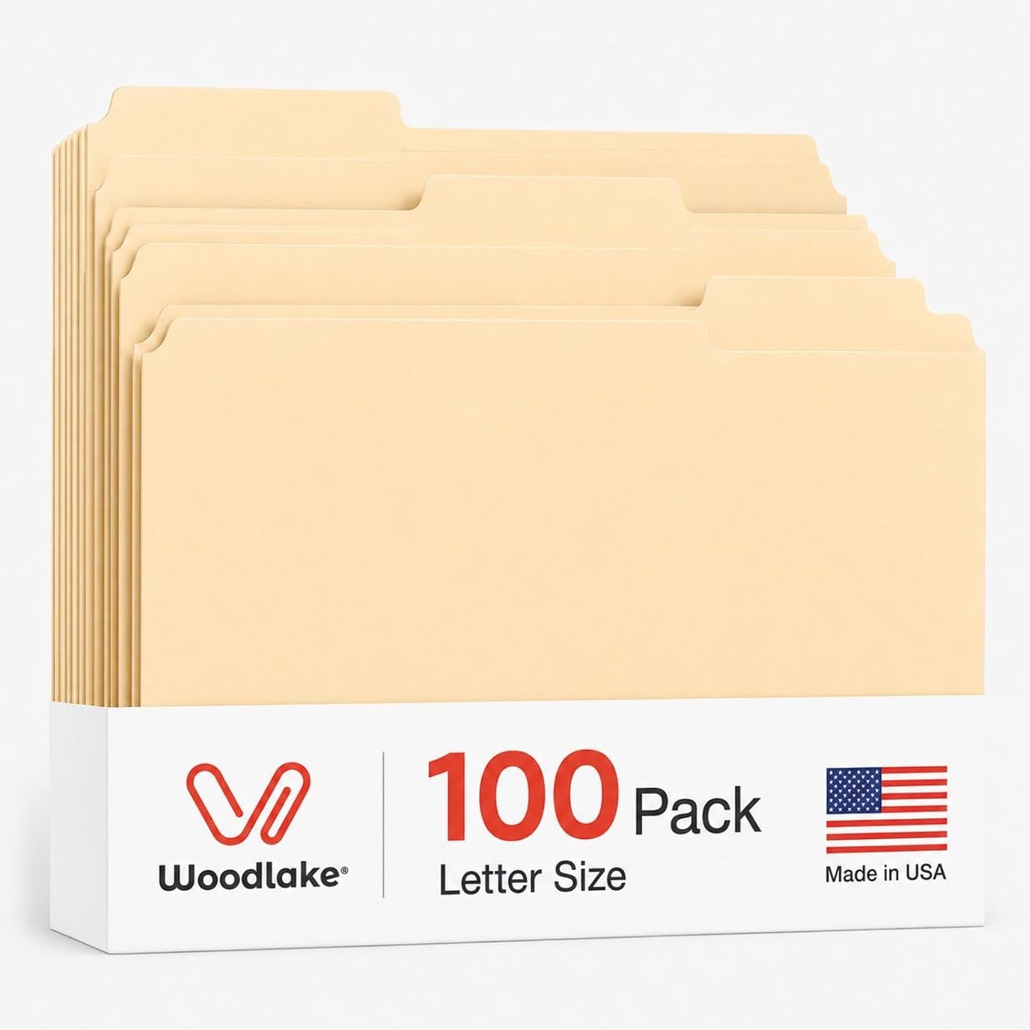 Woodlake Manilla Folders 8.5 x 11 File Folders Letter Size Manila Folder with 1/3 Cut Tab, 100 Pack Paper Folders for Office, School, Home & Business Document Organization, Made in USA