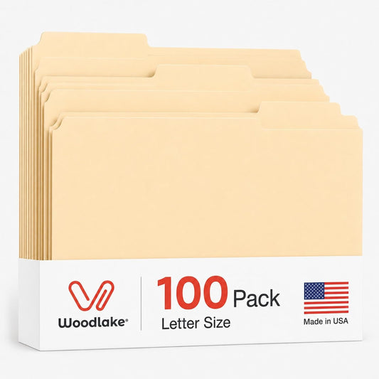 Woodlake Manilla Folders 8.5 x 11 File Folders Letter Size Manila Folder with 1/3 Cut Tab, 100 Pack Paper Folders for Office, School, Home & Business Document Organization, Made in USA