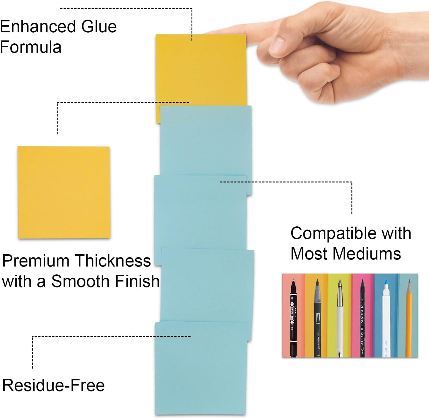 REALZEVA Sticky Notes 3x3, Bulk Self-Stick Note Pads, 8 Pack_100 Sheet/Pad | Bright Colors Sticky Note Pads, Clean Removal, Easy to Post for Blank Desk Note Pads for School, Classroom & Office Supplies