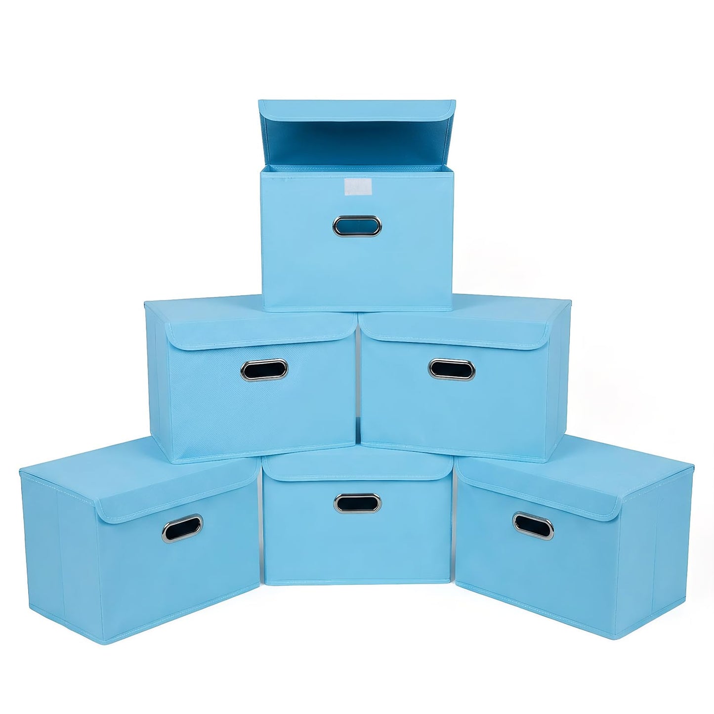 STOREONE Fabric Storage Cube Bins Foldable Organizer Container Collapsible Basket with Lids and Metal Handles, for Home, Bedroom, Closet (Black, 3 Pcs)