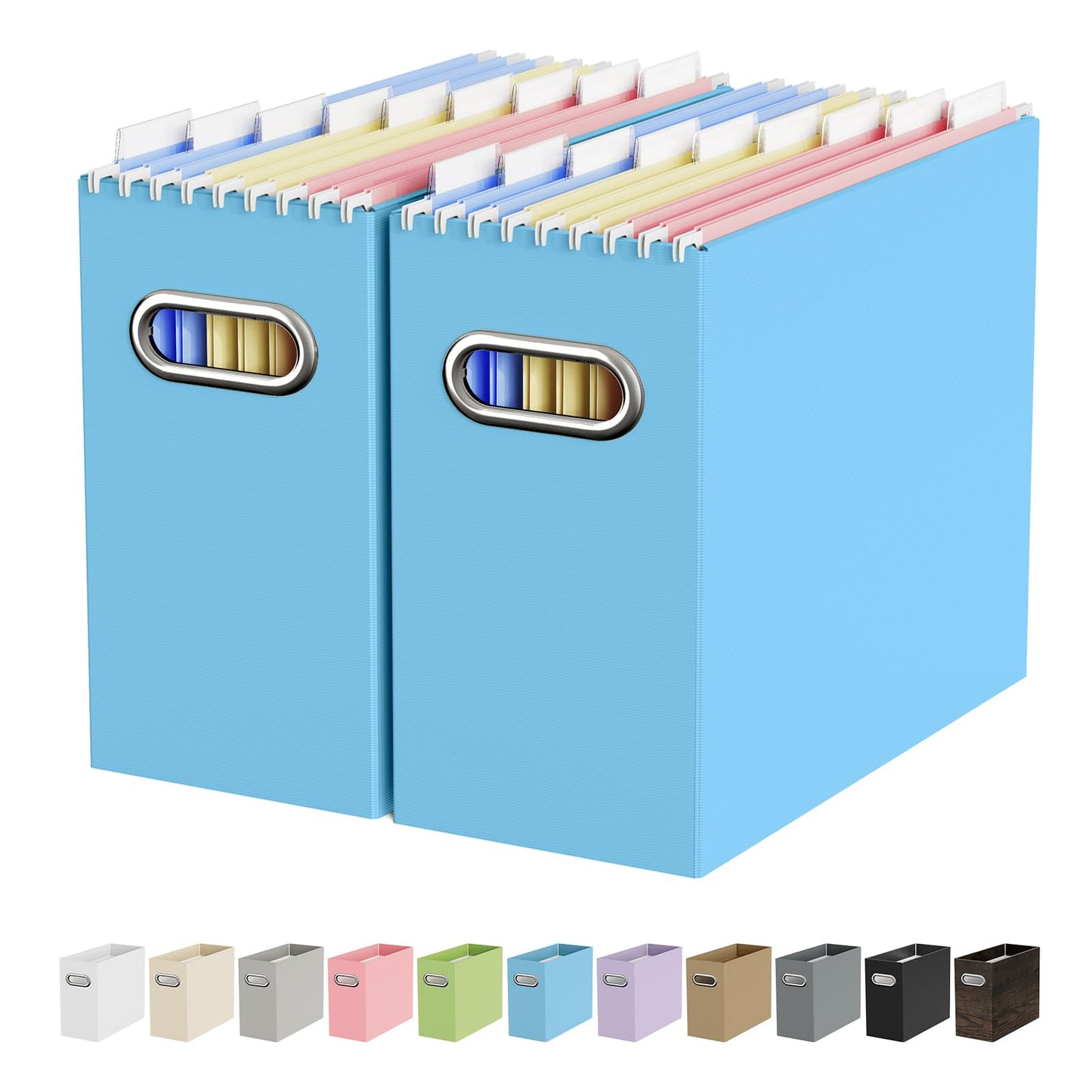 Portable Collapsible Cardboard File Box with Handle for Letter-Size | 4-Pack. Stainless Steel Handle. Label Stickers Included. Fits Letter Folders (Not Included). Home, Office, School, Dorm, Tax.