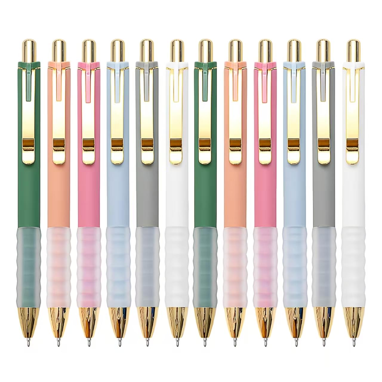Linbsunne Ballpoint Pens Black Medium Point 1mm Pen with Super Soft Grip Ball Point Pen for Men Women Retractable Pens (gold-12 pcs)