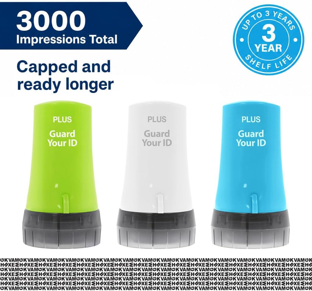 Guard Your ID Identity Theft Protection Roller Stamp, 3-Pack for Mail