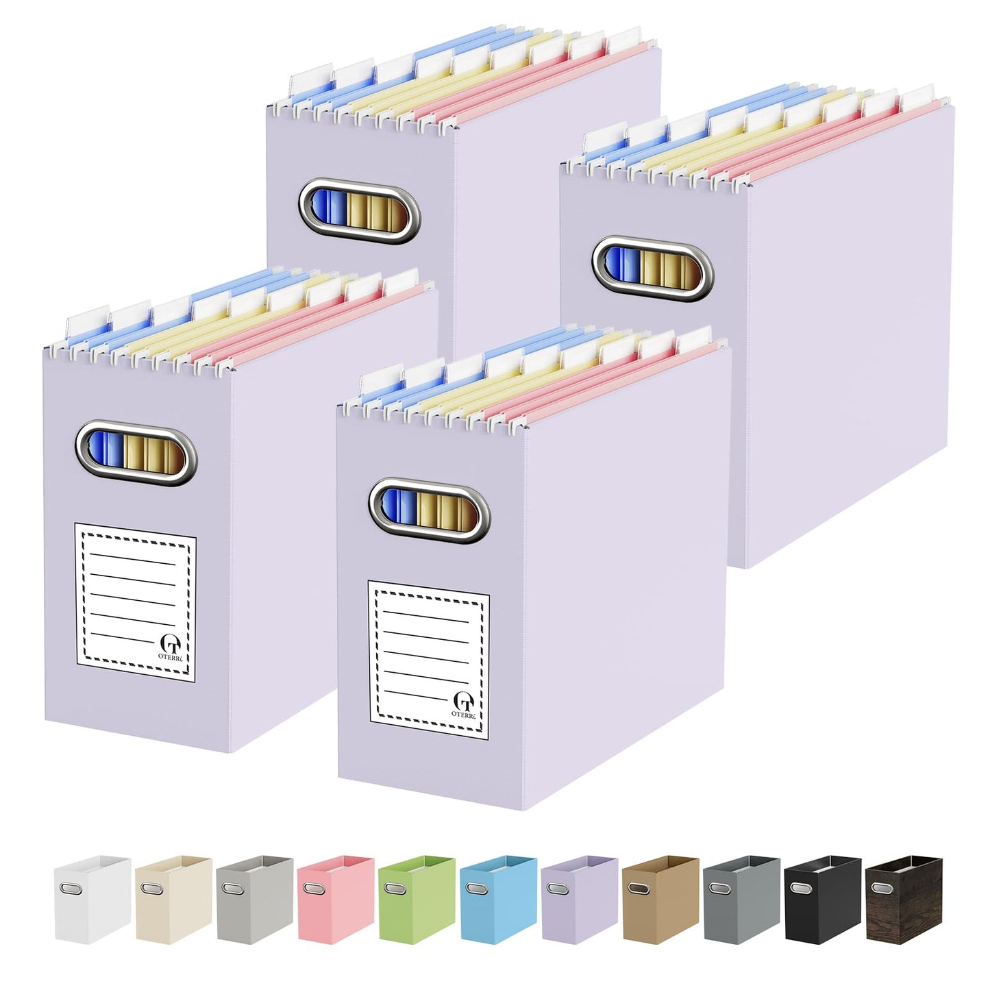 Portable Collapsible Cardboard File Box with Handle for Letter-Size | 4-Pack. Stainless Steel Handle. Label Stickers Included. Fits Letter Folders (Not Included). Home, Office, School, Dorm, Tax.