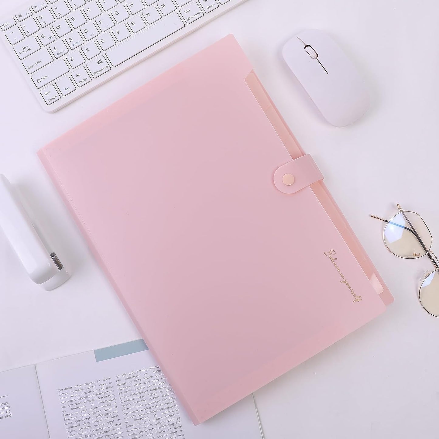 SKYDUE Expanding File Folder, Accordion File Organizer with 8 Pockets, Expandable Document Paper Receipt Holder for School Office Hospital, Letter/A4 Size Pink