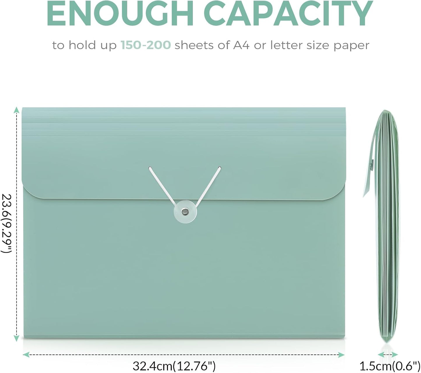 SKYDUE Accordion File Organizer, Expanding File Folder with 7 Pockets, Portable Receipt Paper Bill Document Organizer, Letter/A4 Size Filing Folder School Office Supplies, TurquoiseGreen