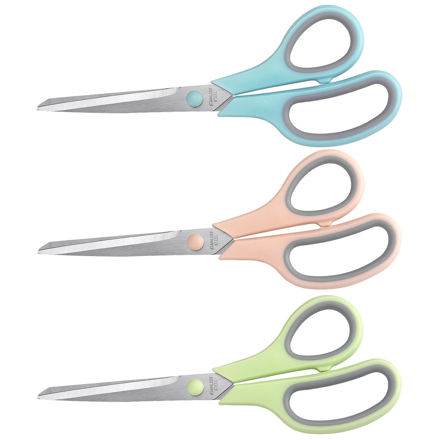 LONGKEY 8.5" Pastel Scissors 3-Pack, Ultra Sharp Stainless Steel | All Purpose Scissors for Office Home School, Soft Comfort-Grip Right/Left Hand