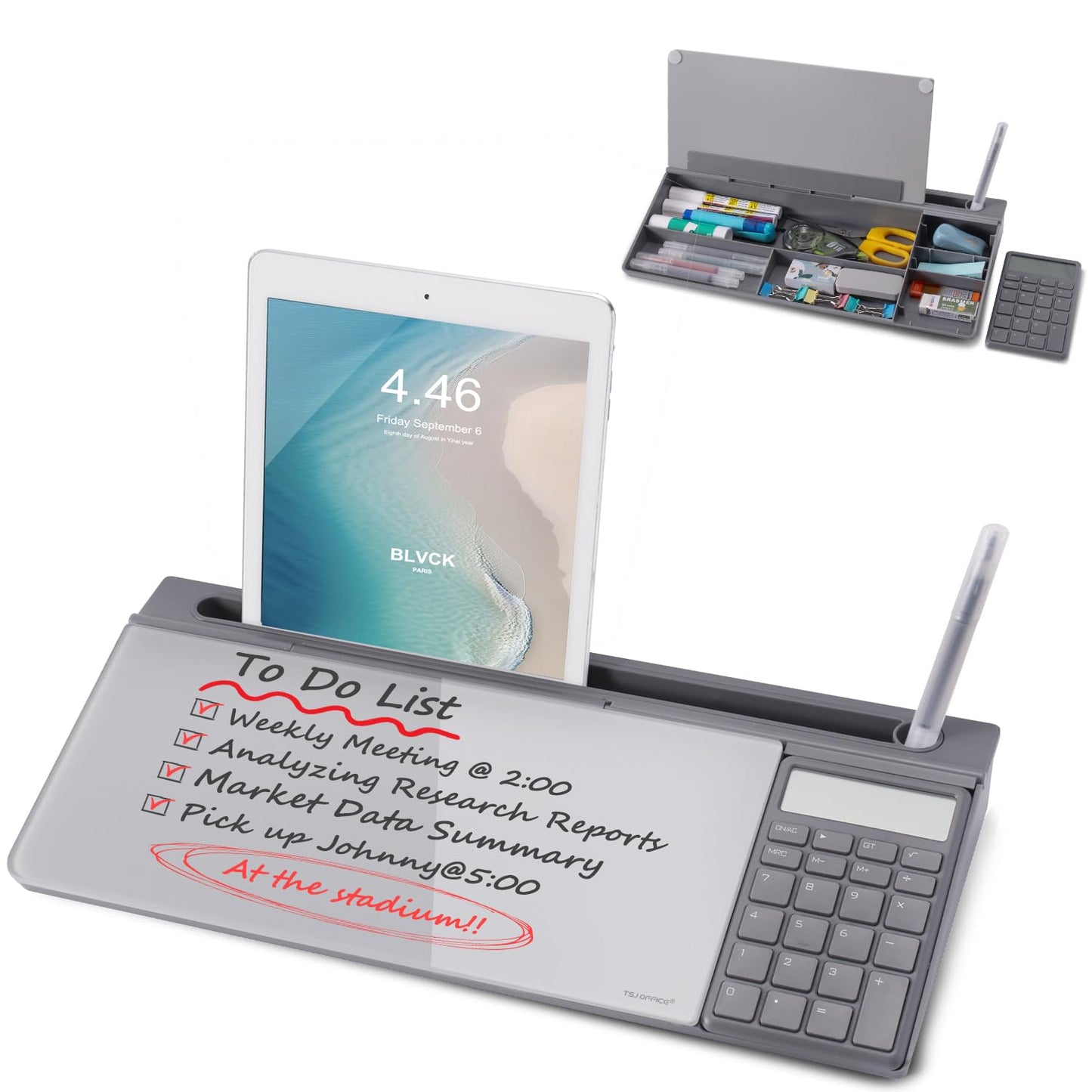 Small Desktop Whiteboard -Glass Dry Erase Board Computer Keyboard Stand White Board Surface Pad with Drawer, Desk Organizers with Accessories for Office, Home, School Supplies - White