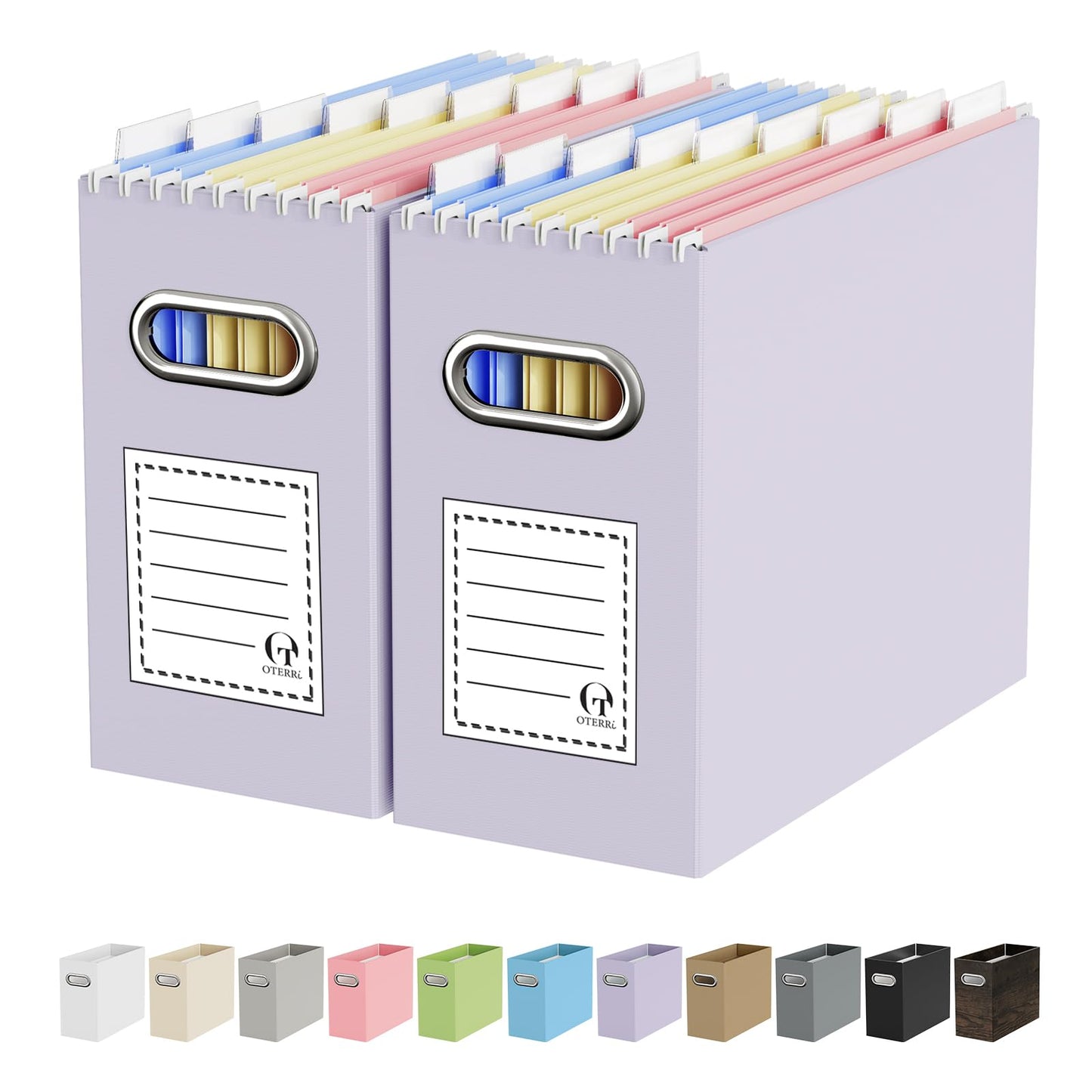 Portable Collapsible Cardboard File Box with Handle for Letter-Size | 4-Pack. Stainless Steel Handle. Label Stickers Included. Fits Letter Folders (Not Included). Home, Office, School, Dorm, Tax.