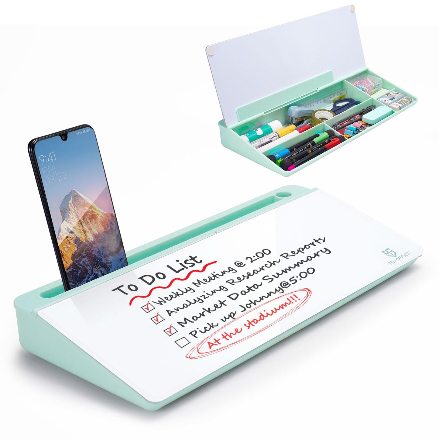 Small Desktop Whiteboard -Glass Dry Erase Board Computer Keyboard Stand White Board Surface Pad with Drawer, Desk Organizers with Accessories for Office, Home, School Supplies - White
