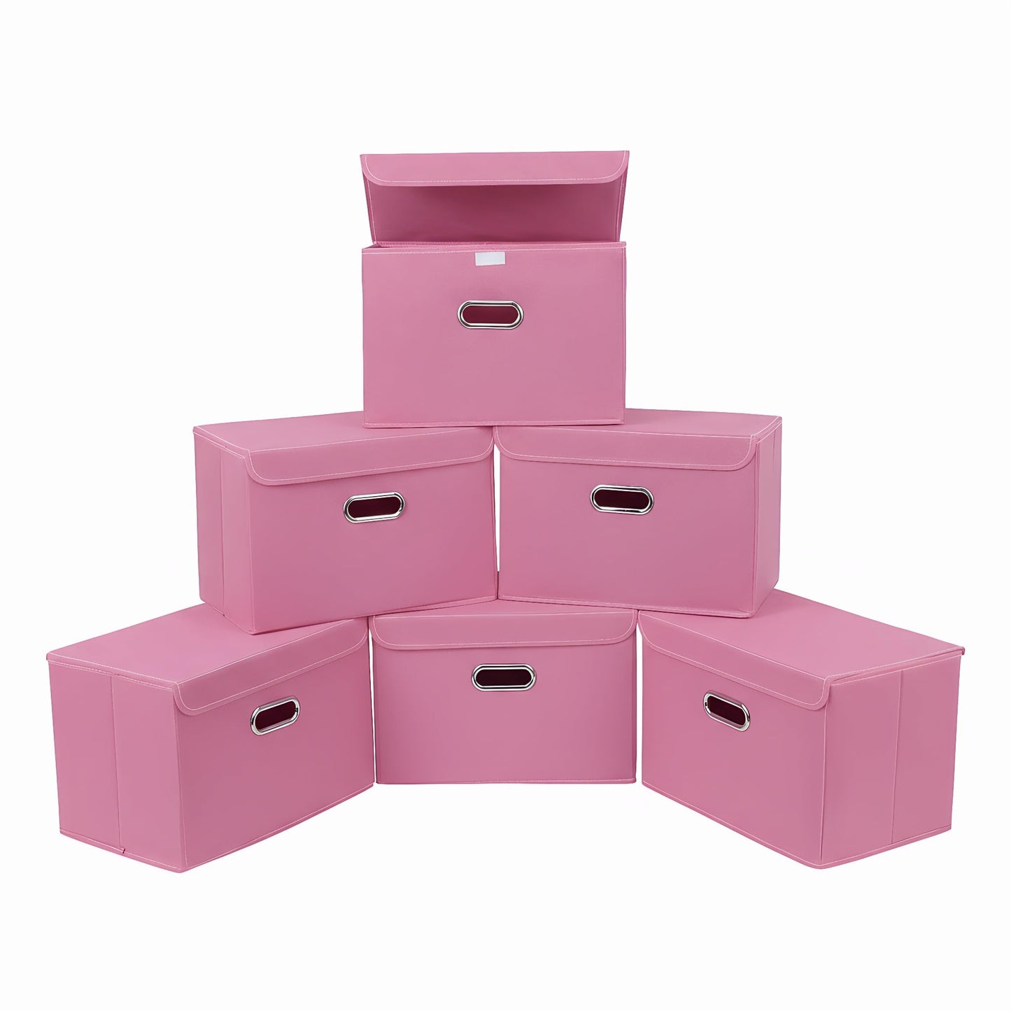 STOREONE Fabric Storage Cube Bins Foldable Organizer Container Collapsible Basket with Lids and Metal Handles, for Home, Bedroom, Closet (Black, 3 Pcs)