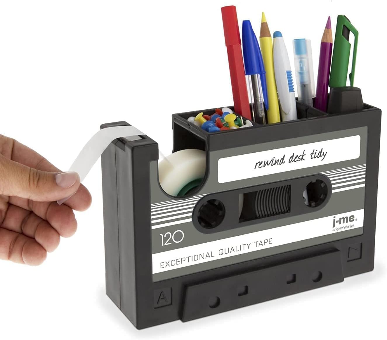Cassette Tape Dispenser Pen Holder Vase Pencil Pot Stationery Desk Tidy Container Office Stationery Supplier Gift-onepalace (Black)