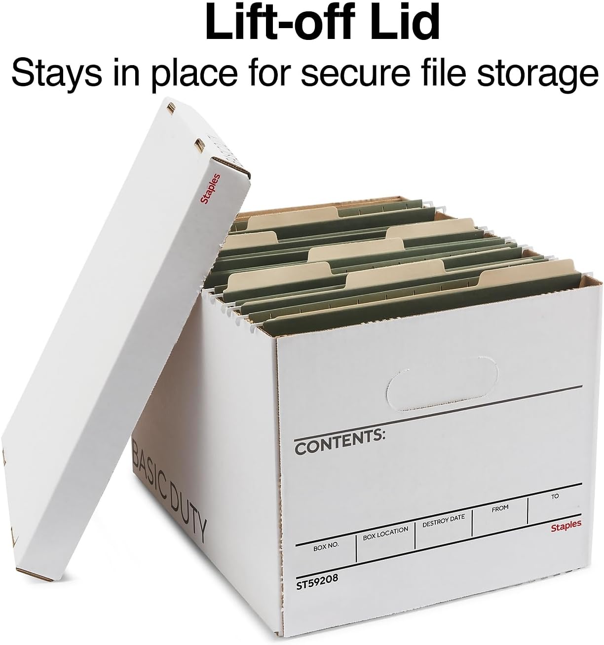 STAPLES Corrugated File Box Lift Off Lid, Letter/Legal Size, White/Black, 10/Pack