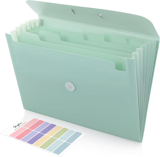 SKYDUE Accordion File Organizer, Expanding File Folder with 7 Pockets, Portable Receipt Paper Bill Document Organizer, Letter/A4 Size Filing Folder School Office Supplies, TurquoiseGreen