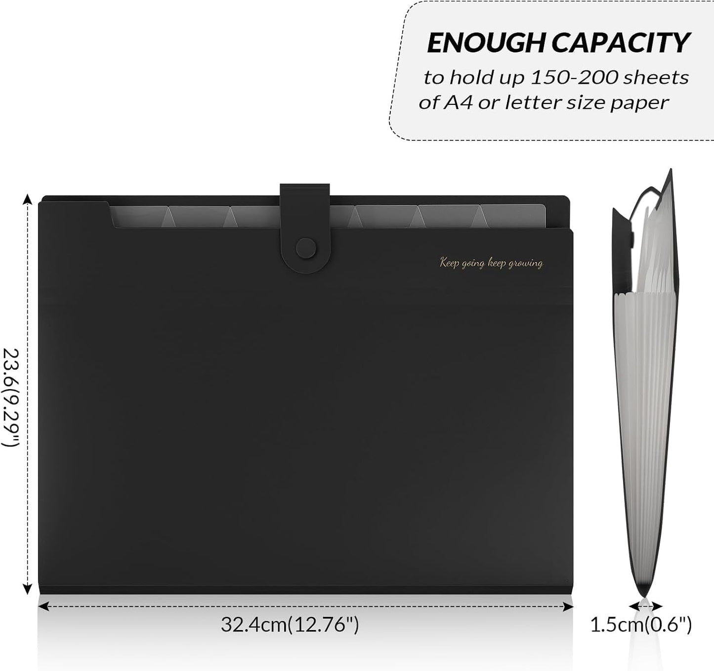 SKYDUE Accordion File Organizer, Expanding File Folder with 8 Pockets, Portable Document Paper Organizer, Letter/A4 Size Filing Folder，School Office Supplies Hospital Bag Essentials Black