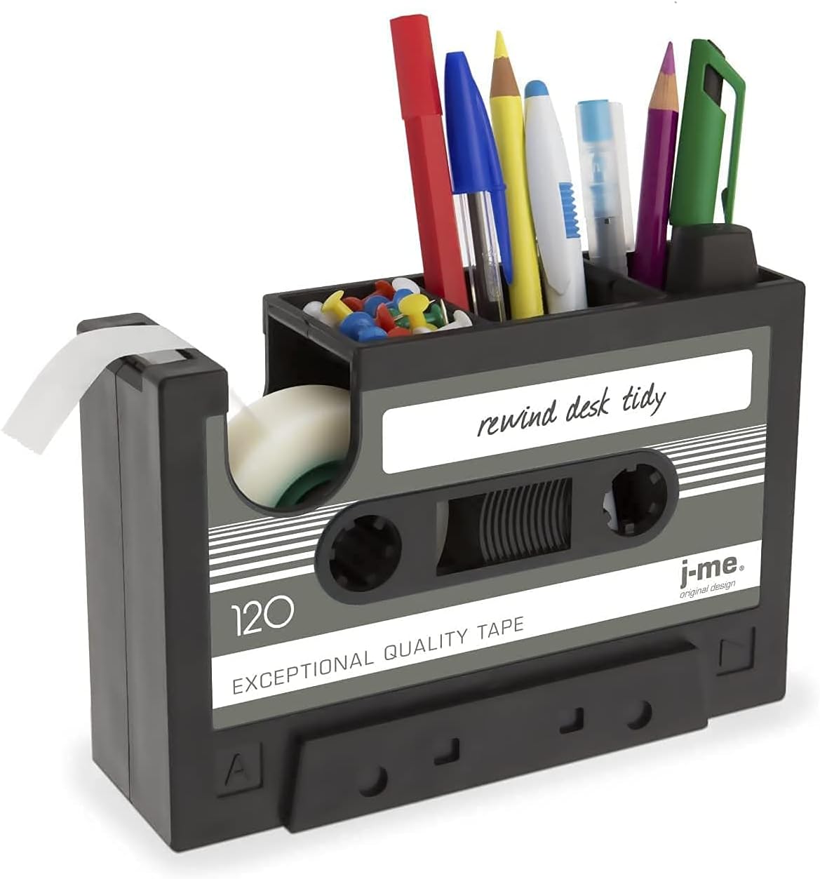 Cassette Tape Dispenser Pen Holder Vase Pencil Pot Stationery Desk Tidy Container Office Stationery Supplier Gift-onepalace (Black)