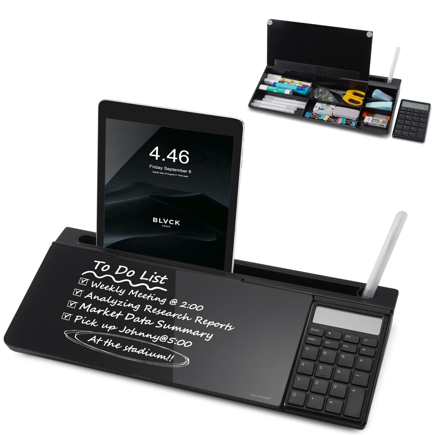 Small Desktop Whiteboard -Glass Dry Erase Board Computer Keyboard Stand White Board Surface Pad with Drawer, Desk Organizers with Accessories for Office, Home, School Supplies - White