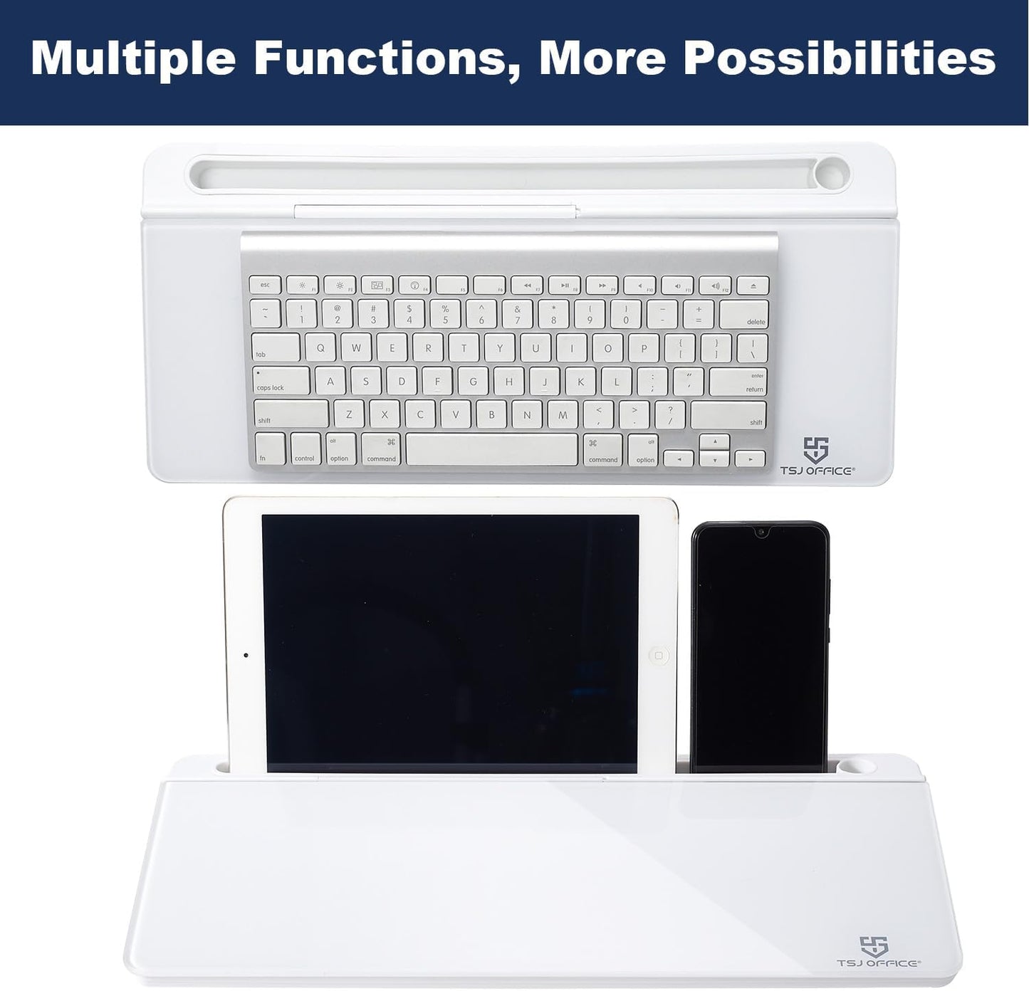 Small Desktop Whiteboard -Glass Dry Erase Board Computer Keyboard Stand White Board Surface Pad with Drawer, Desk Organizers with Accessories for Office, Home, School Supplies - White