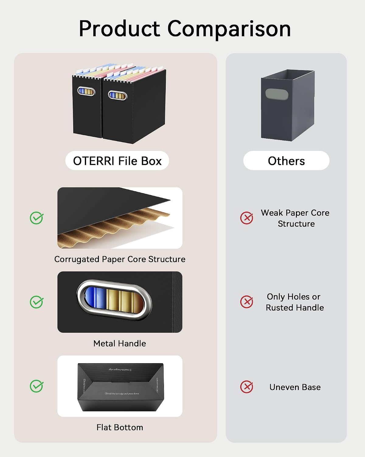 Portable Collapsible Cardboard File Box with Handle for Letter-Size | 4-Pack. Stainless Steel Handle. Label Stickers Included. Fits Letter Folders (Not Included). Home, Office, School, Dorm, Tax.
