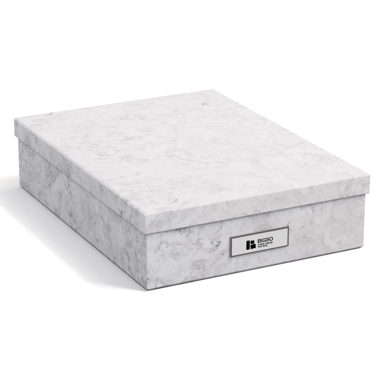 Bigso Oskar Fiberboard Label Frame Document Letter Box - File Organizer Box for Important Paperwork - Durable Document Storage with a Lid & Metal Label Window - 3.3 in x 10.2 in x 13.8 in - White