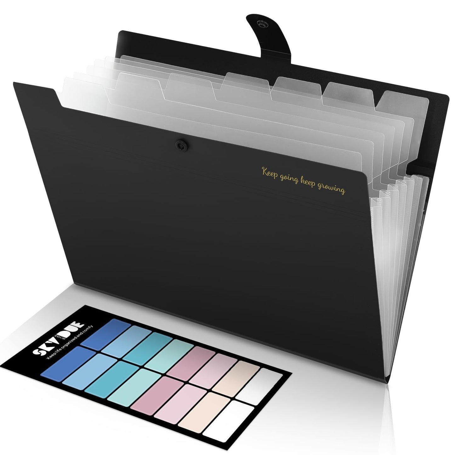 SKYDUE Accordion File Organizer, Expanding File Folder with 8 Pockets, Portable Document Paper Organizer, Letter/A4 Size Filing Folder，School Office Supplies Hospital Bag Essentials Black