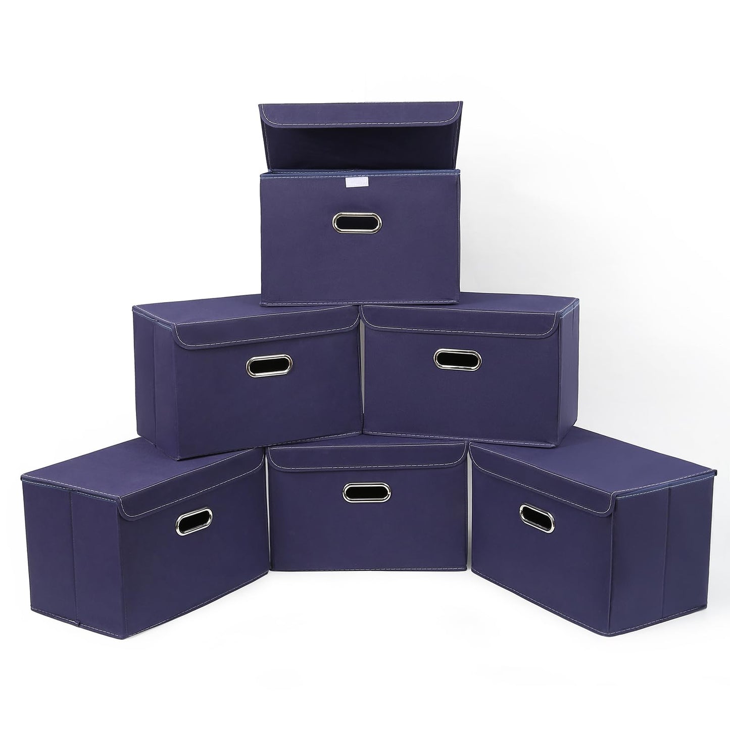 STOREONE Fabric Storage Cube Bins Foldable Organizer Container Collapsible Basket with Lids and Metal Handles, for Home, Bedroom, Closet (Black, 3 Pcs)