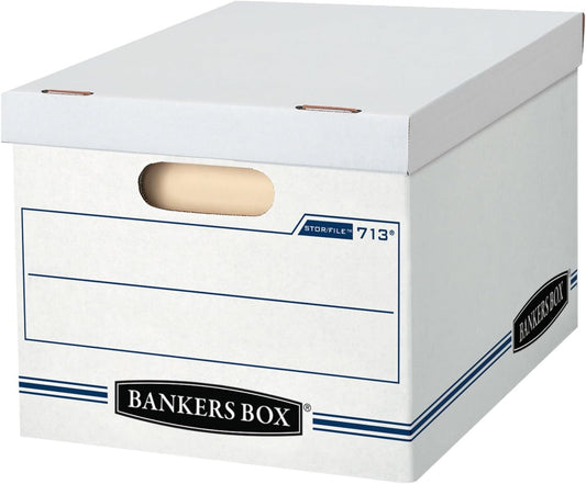 Bankers Box 6-Pack Basic-Duty File Storage Box with Lid, Letter/Legal | Tame everyday paperwork with affordable file boxes, lift-off lids, and reinforced handles for simple record storage.