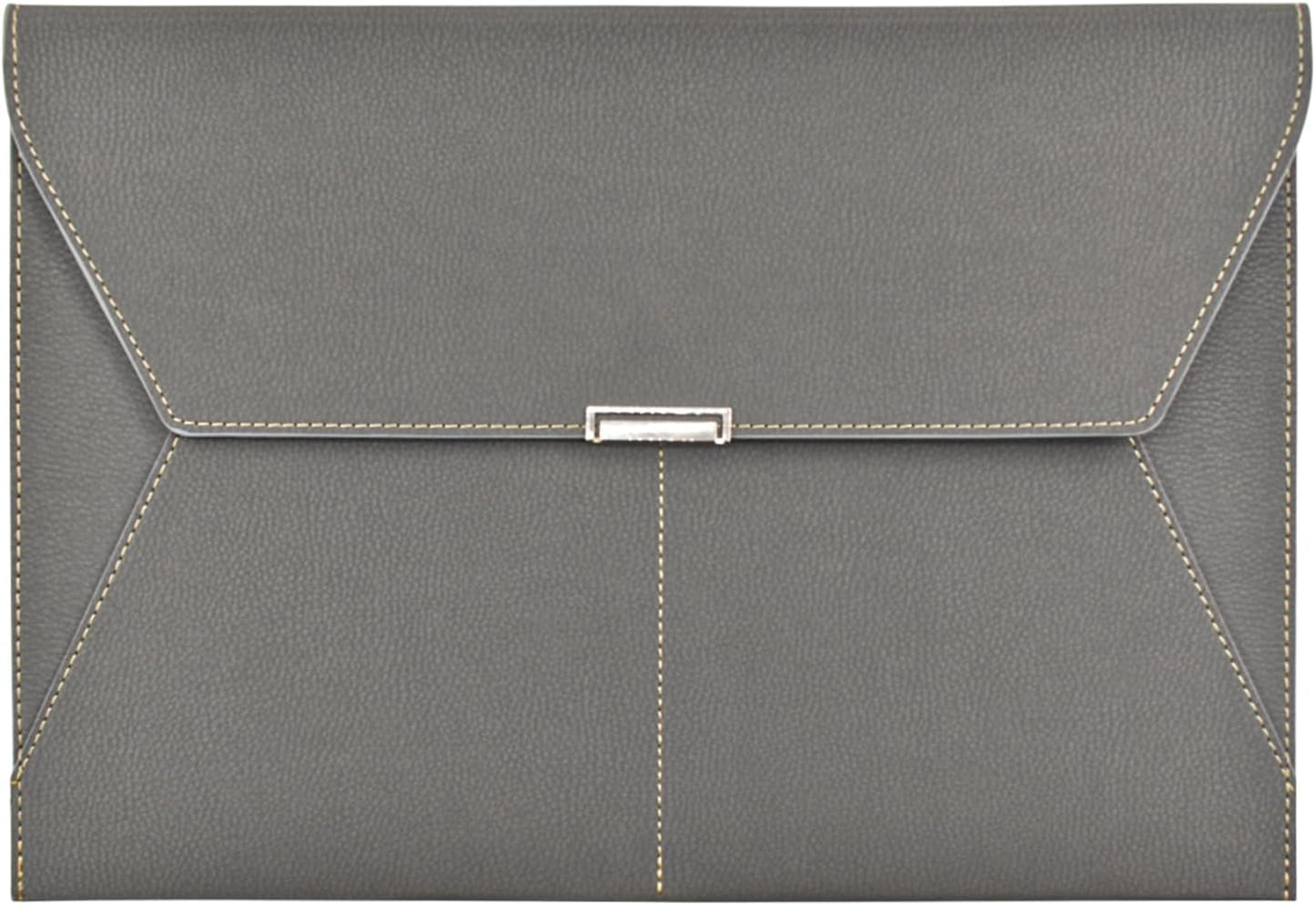 VANRA File Folder Document Holder Organizer Waterproof Portfolio Leather Folder Case with 3 Pockets, Filing Envelopes for A4 Letter Size Paper with Snap Magnetic Button Closure (Gray)