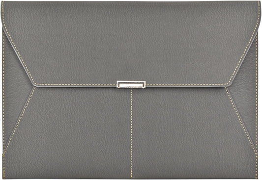 VANRA File Folder Document Holder Organizer Waterproof Portfolio Leather Folder Case with 3 Pockets, Filing Envelopes for A4 Letter Size Paper with Snap Magnetic Button Closure (Gray)