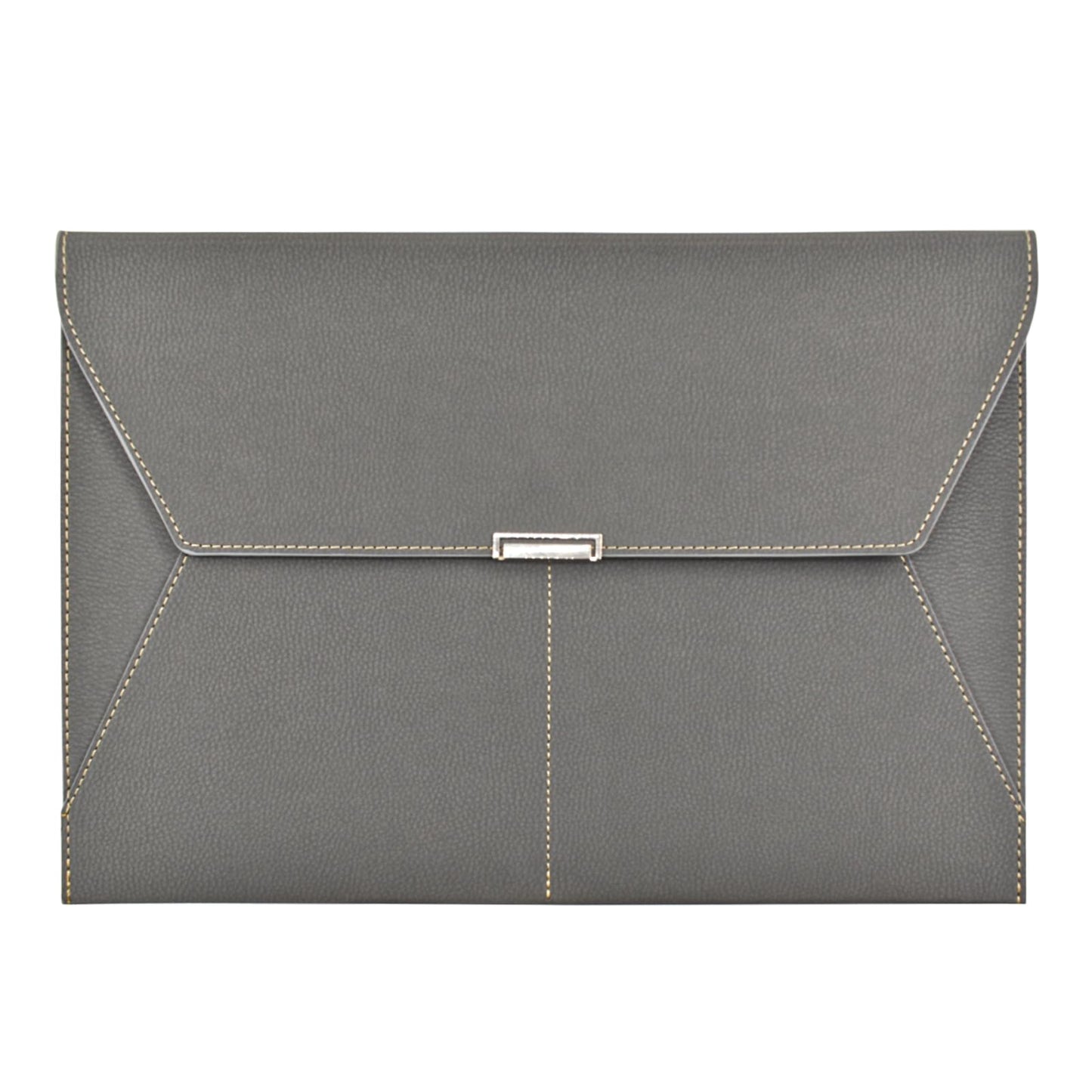 VANRA File Folder Document Holder Organizer Waterproof Portfolio Leather Folder Case with 3 Pockets, Filing Envelopes for A4 Letter Size Paper with Snap Magnetic Button Closure (Gray)