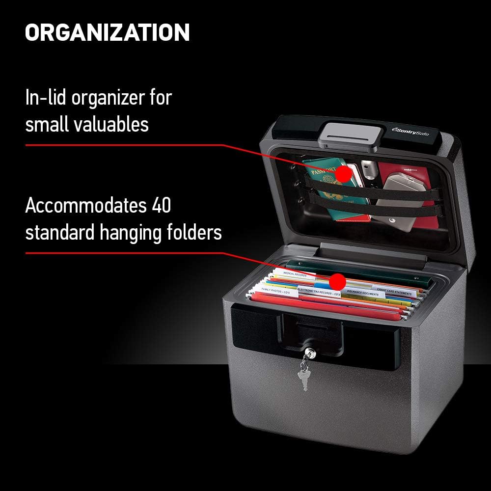 SentrySafe Black Fireproof and Waterproof Safe, File Folder and Document Box with Key Lock, 14.3 x 15.5 x 13.5 inches, HD4100 | UL Classified Fire and Water Resistant 0.65 Cu Ft File Box, Key Lock Protection, Organizes Hanging Folders, Documents