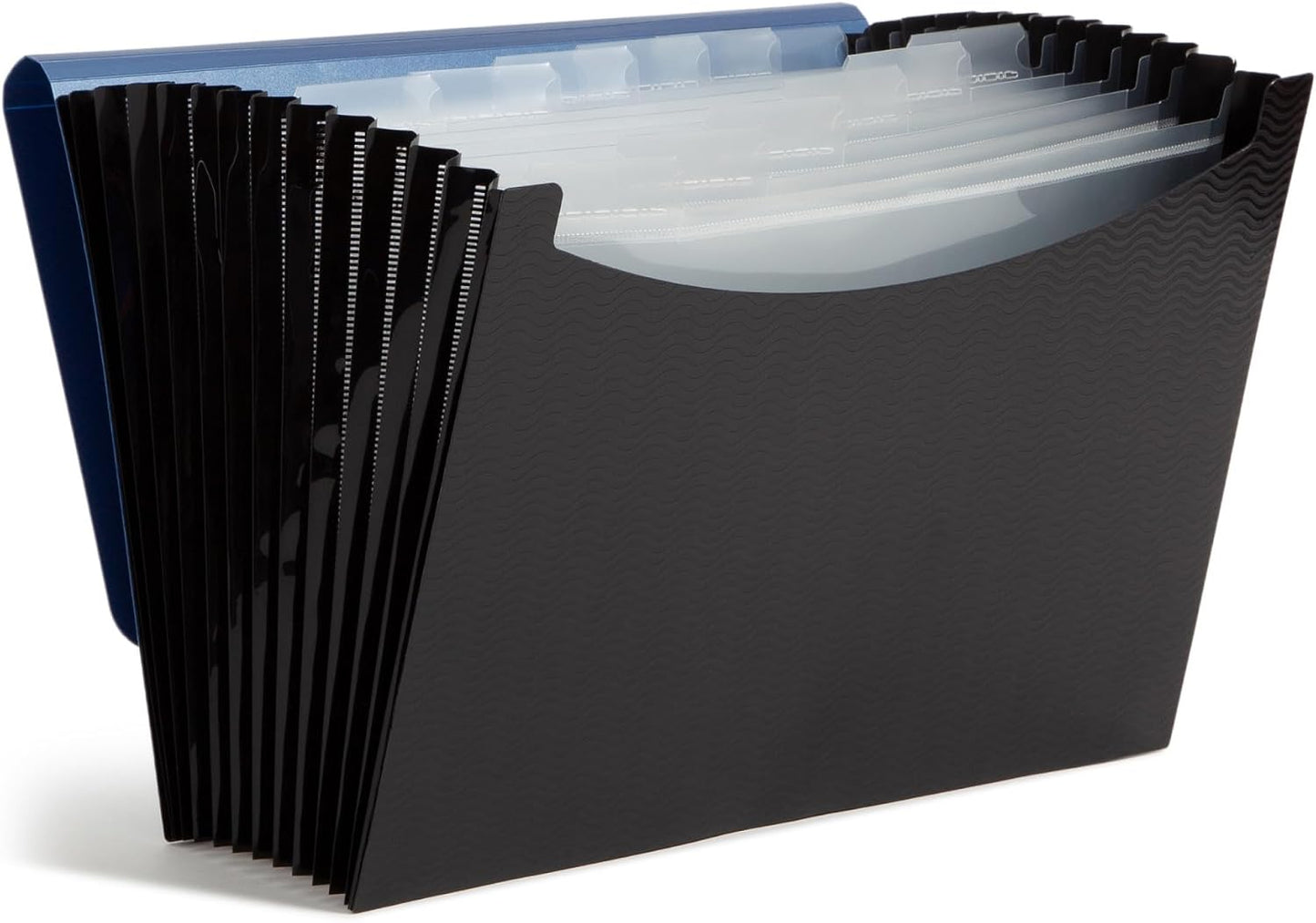 Smead Poly Frequency Expanding File Folders, Flap and Cord Closure, Letter Size, Wave Pattern, 13 Pocket, Blue/Black (70863)