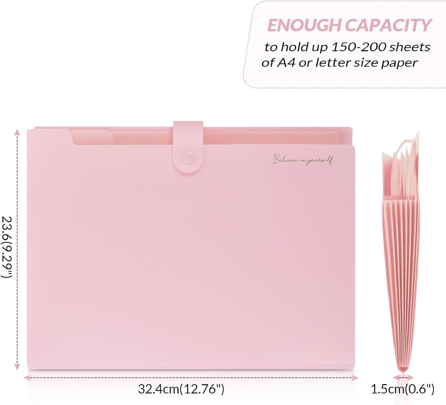 SKYDUE Expanding File Folder, Accordion File Organizer with 8 Pockets, Expandable Document Paper Receipt Holder for School Office Hospital, Letter/A4 Size Pink