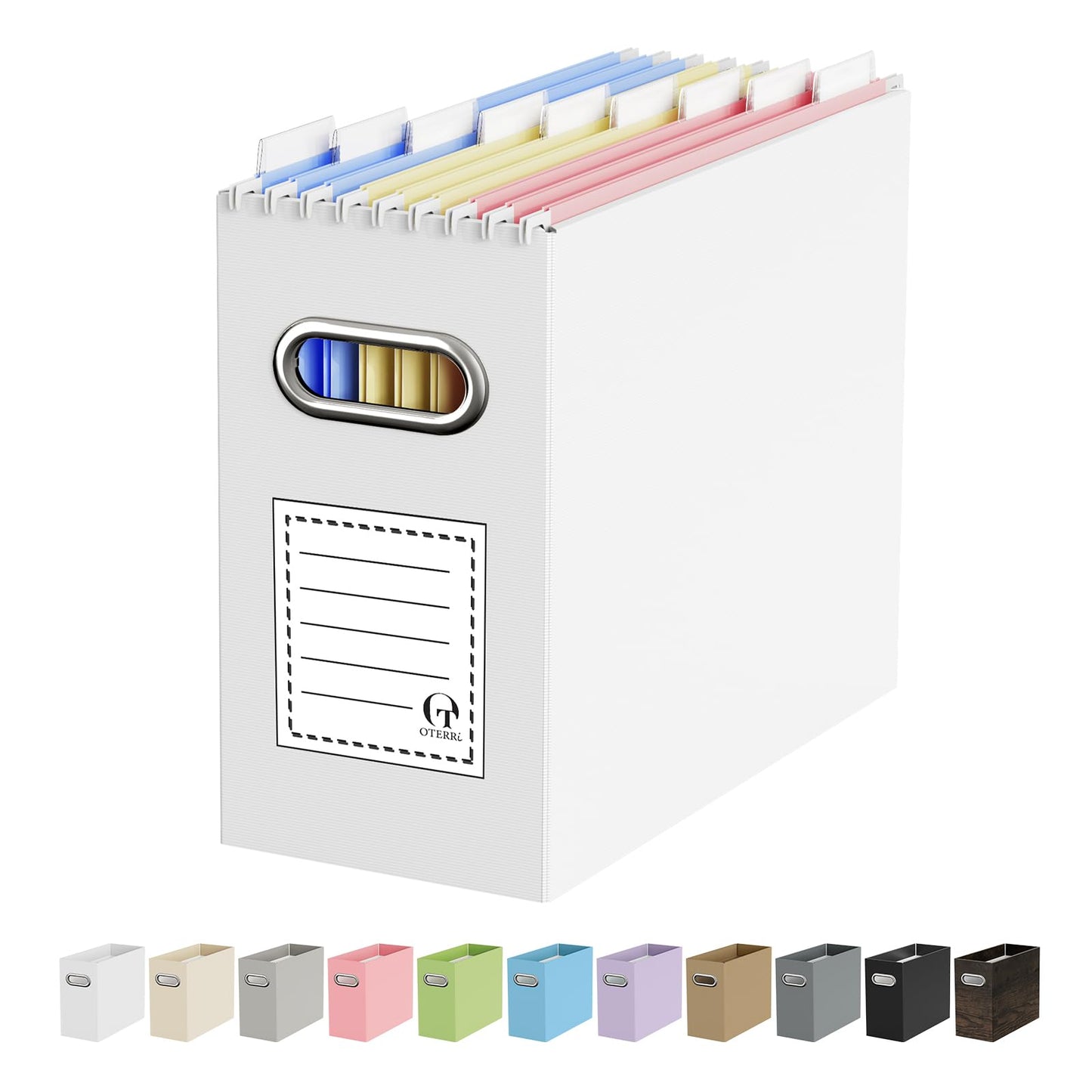 Portable Collapsible Cardboard File Box with Handle for Letter-Size | 4-Pack. Stainless Steel Handle. Label Stickers Included. Fits Letter Folders (Not Included). Home, Office, School, Dorm, Tax.